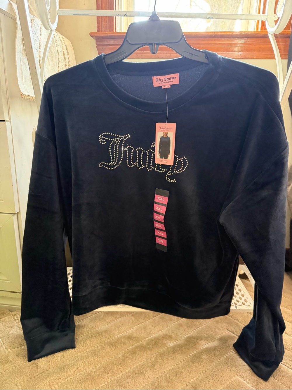 Juicy Couture Purple Velour Crewneck Sweatshirt with Crystal Logo